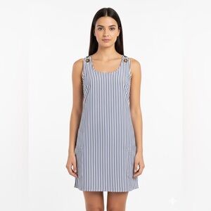 Striped Navy and White Midi Dress